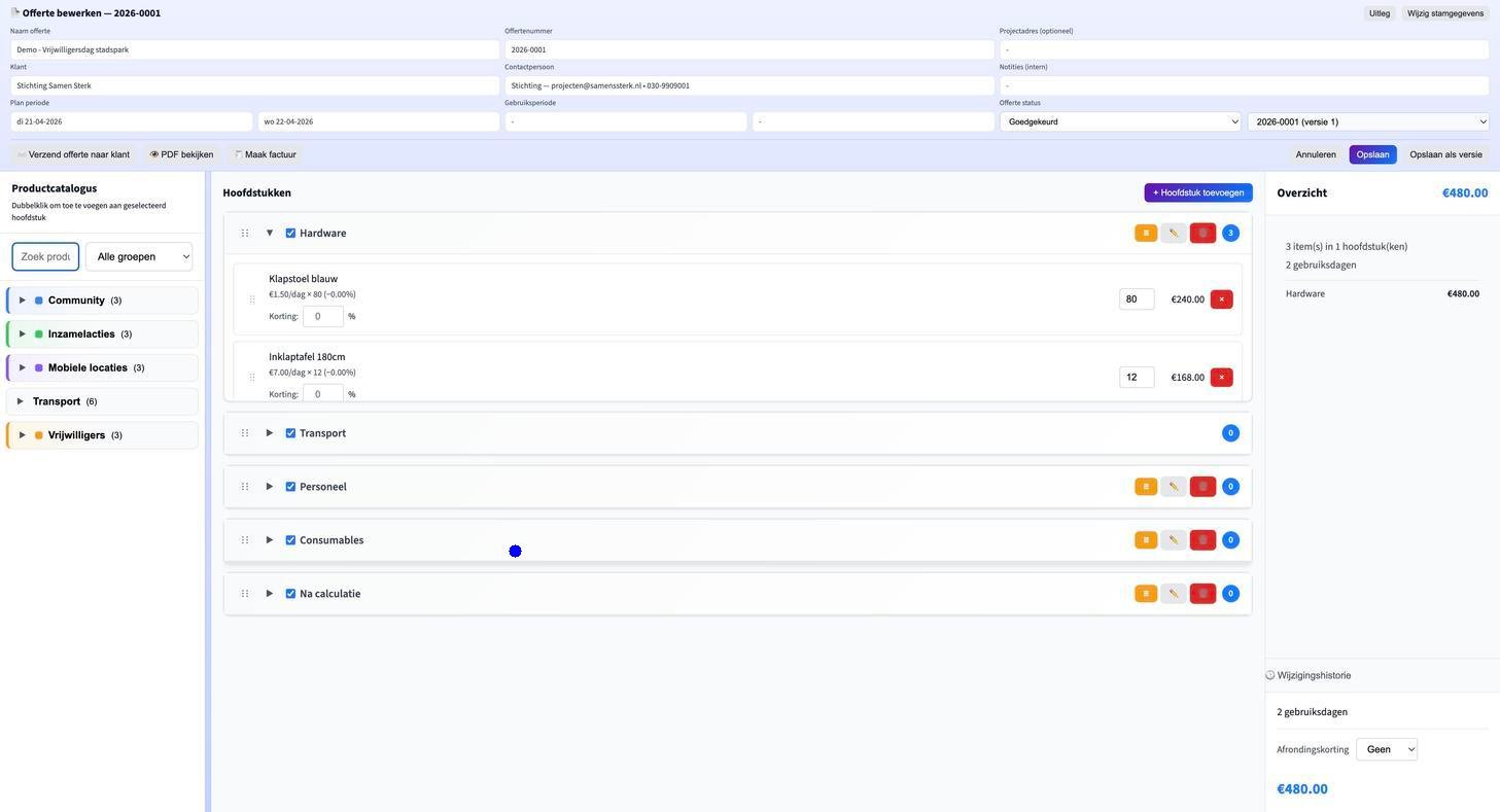 Offerte vanuit kalender